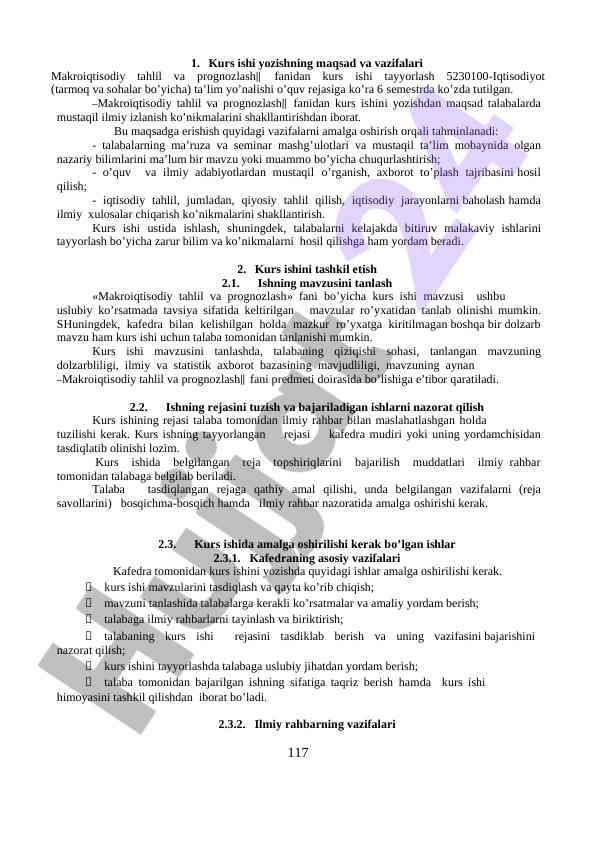 Kurs ishi yozishning maqsad va vazifalari