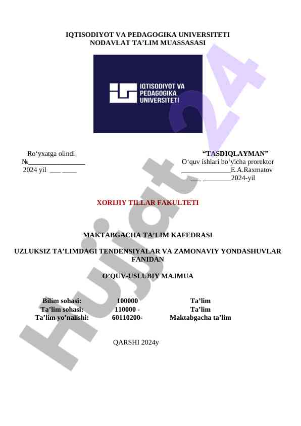 Zamonaviy yondashuvlar fanidan o‘quv-uslubiy majmua
