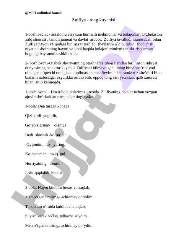 Zulfiya hayoti va ijodi haqida taqdimot