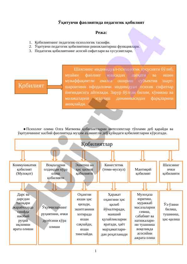 Педагогик қобилиятнинг асосий хусусиятлари