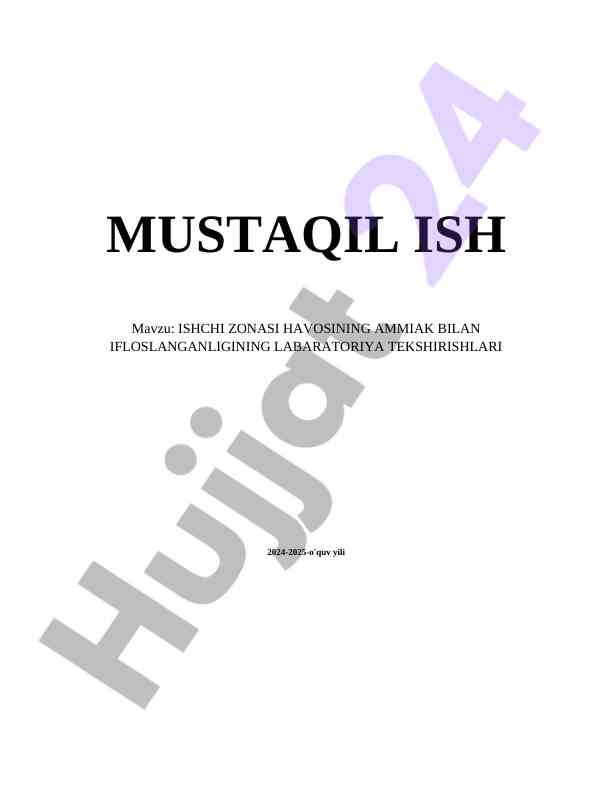 Ishchi zonasi havosining ammiak bilan ifloslanganligi