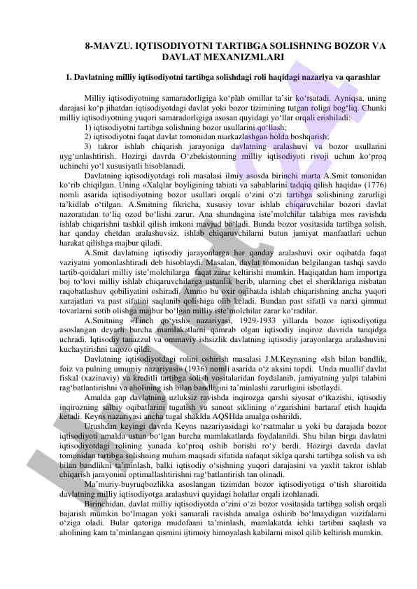 Iqtisodiyot tartibga solishning davlat va bozor mexanizmlari
