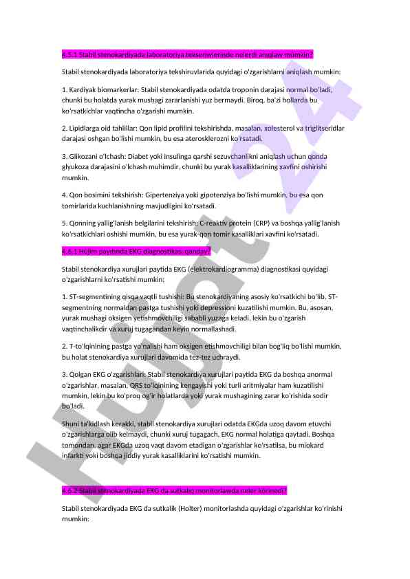 Stabil stenokardiyada laboratoriya tekshiruvi tavsiyalari