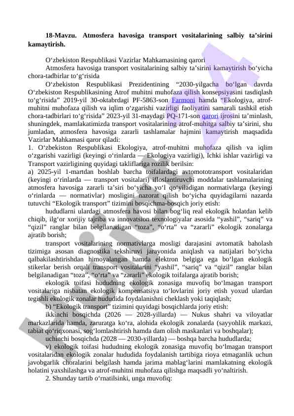 Atmosfera havosiga transport vositalarining salbiy ta'siri