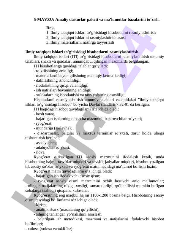 Ilmiy tadqiqot ishlari hisobotlarini rasmiylashtirish