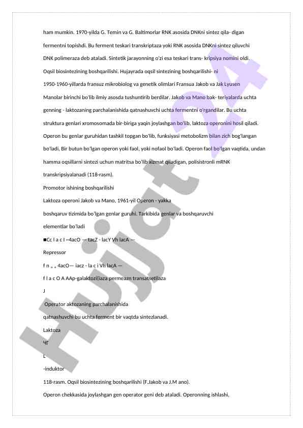 Oqsil biosintezi va operon tizimlari