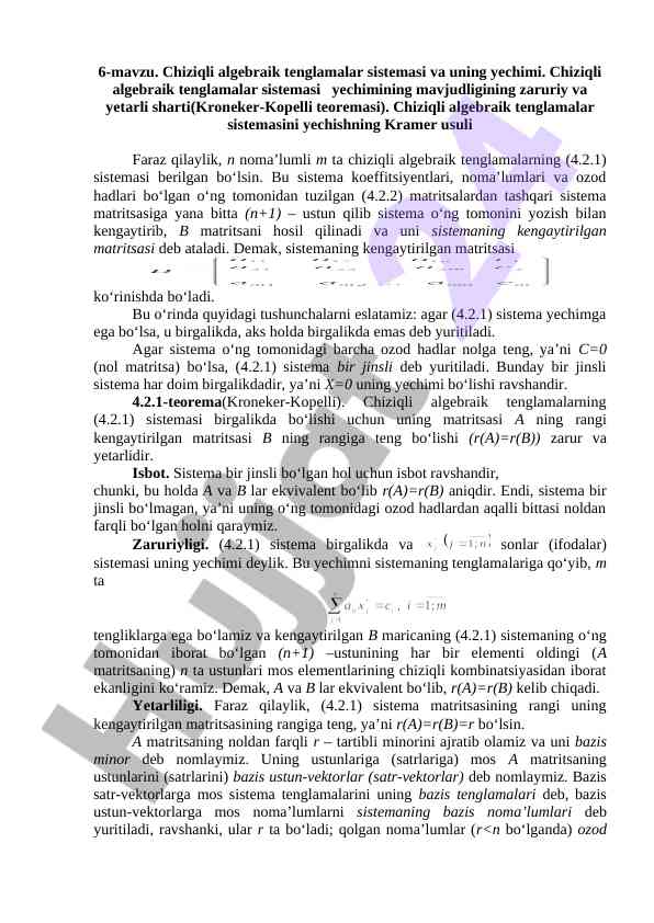Chiziqli algebraik tenglamalar sistemasi yechimi