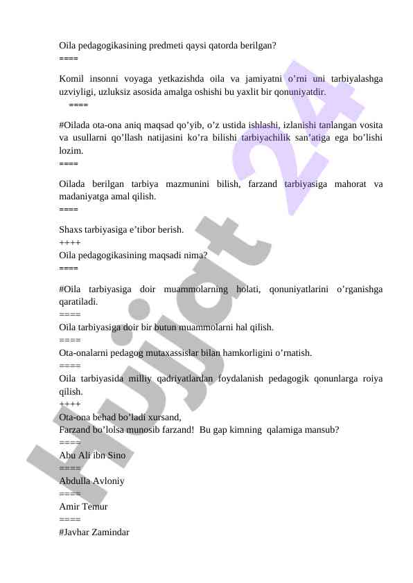 Oila pedagogikasi: maqsadlar va qonuniyatlar