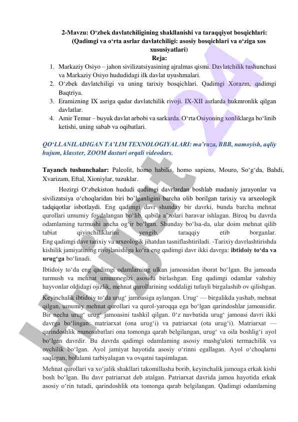 O‘zbek davlatchiligi shakllanishi va taraqqiyot