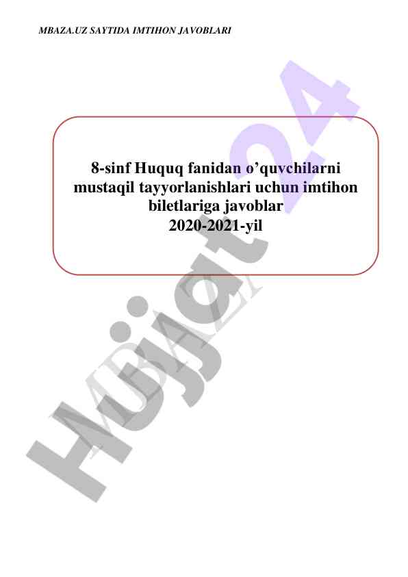 Imtihon javoblari 8-sinf huquq fanidan