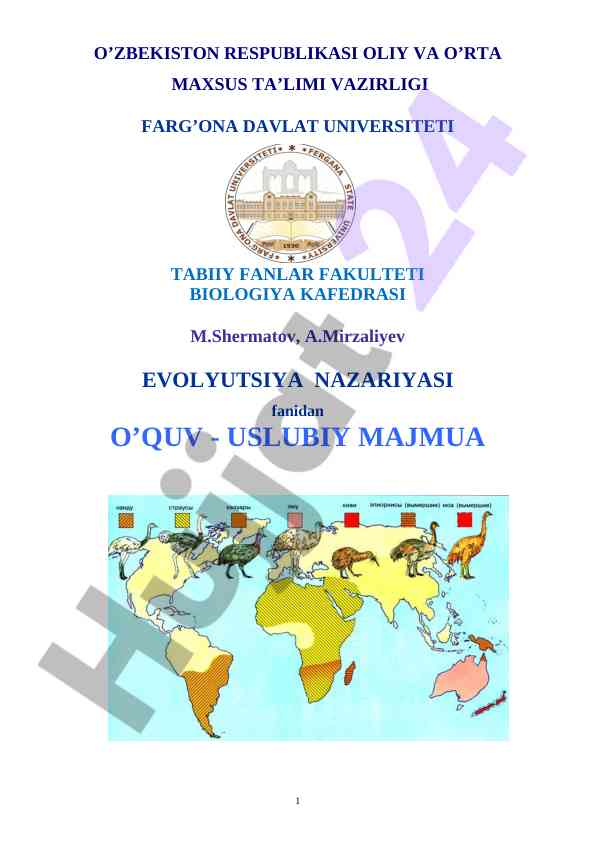 Evolyutsiya nazariyasi fanidan o‘quv-uslubiy majmua
