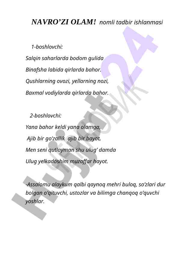 Bahor bayrami va navro'z tadbiri ishlanmasi