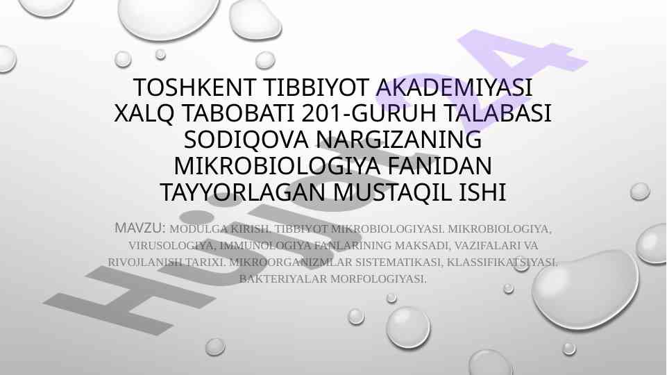 Mikrobiologiya faniga kirish tenglamalari