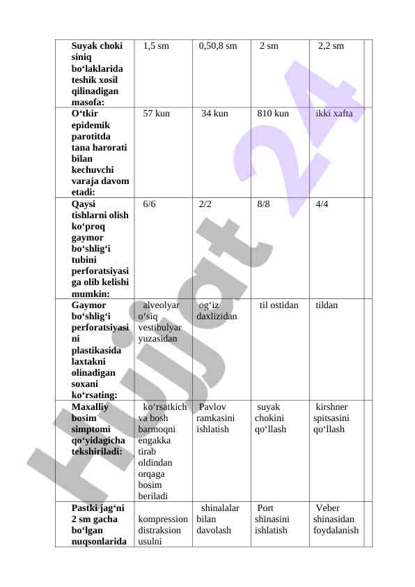 Suyak sinqlari bo‘yicha laboratoriya tekshiruvlari