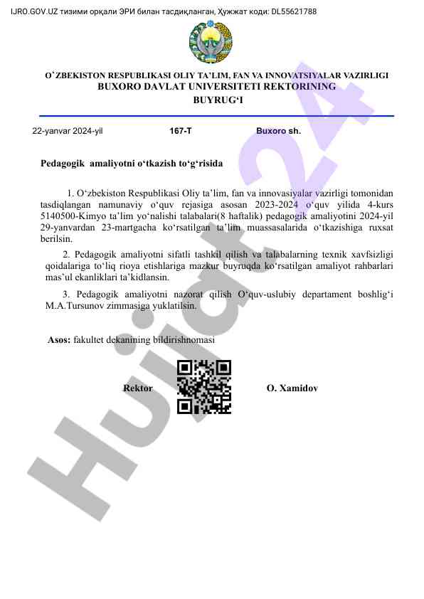 Pedagogik amaliyotni o‘tkazish rejasi 2024-yil