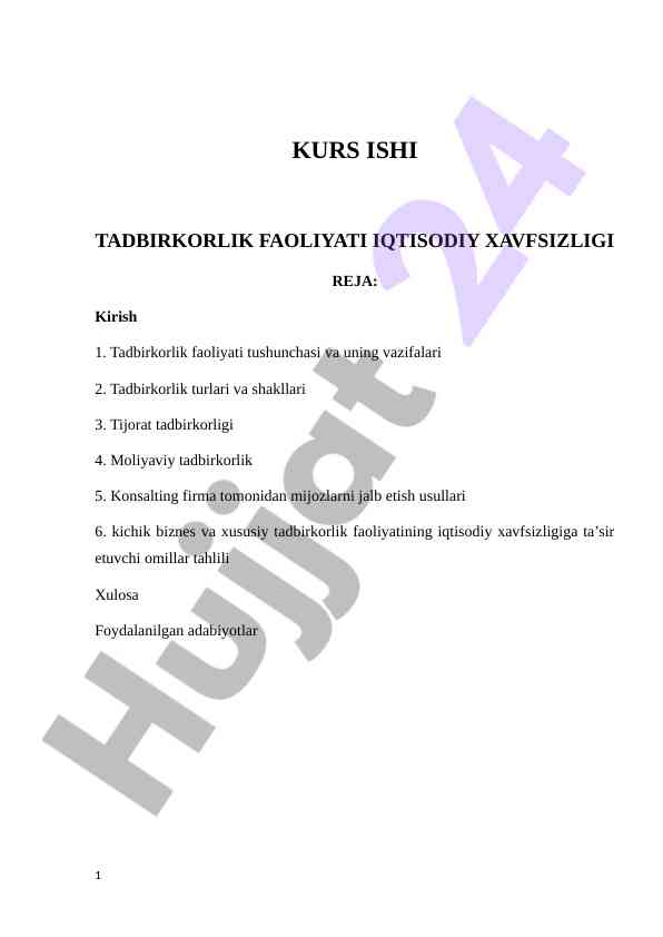 Tadbirkorlik faoliyati va iqtisodiy xavfsizlik tahlili