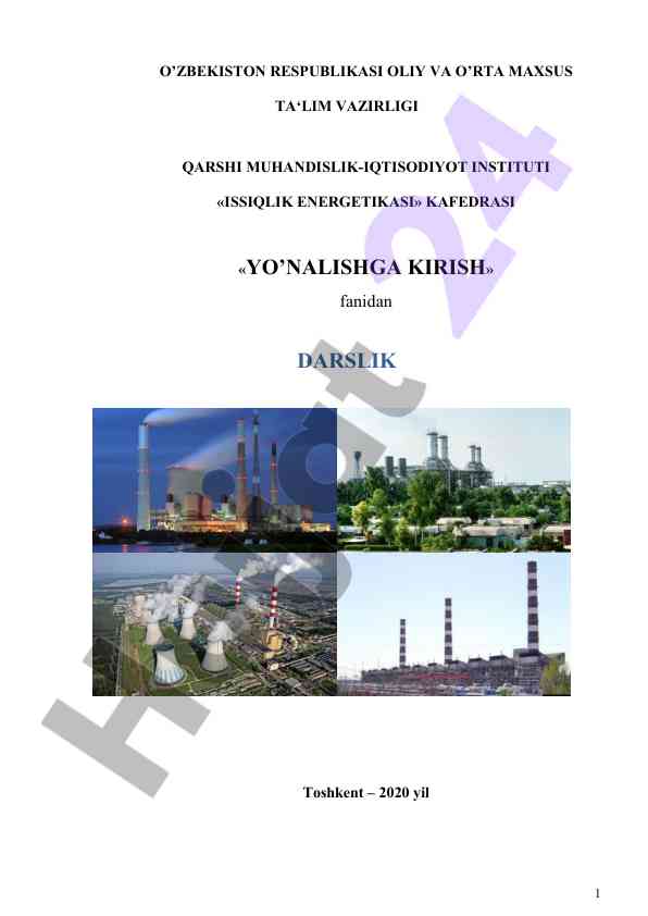 Yo‘nalishga kirish darslik energetika talabalari uchun
