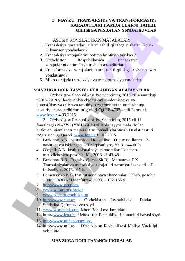 Transaksiya va transformasiya xarajatlari tahlili