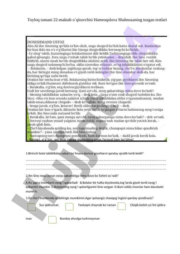 Dori giyohlarini ajratish testi savollari