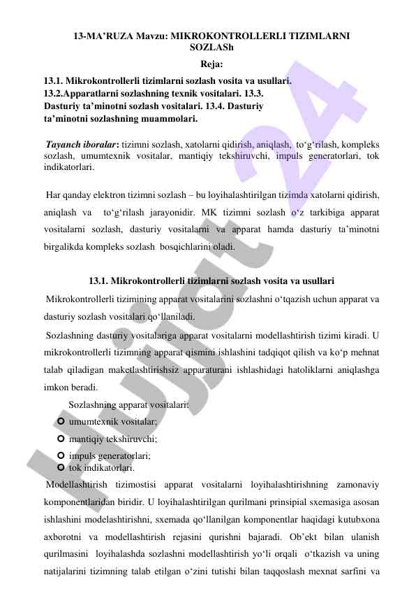 Mikrokontrollerli tizimlarni sozlash va usullari