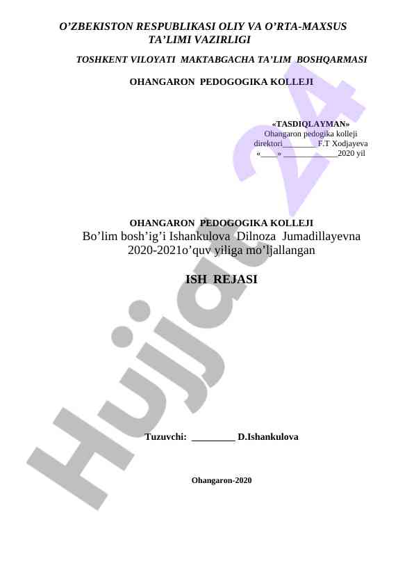 O'TISH REJASI VA O'QUV YILIGA MO'JLALANGAN REJALAR
