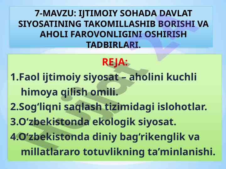 Ijtimoiy siyosat va aholi farovonligini oshirish