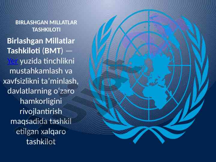 Birlashgan millatlar tashkiloti haqida ma'lumot