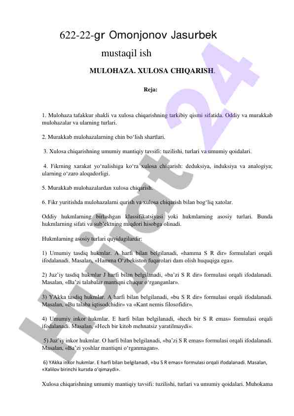 Xulosa chqarish va mulohaza tafakkuri