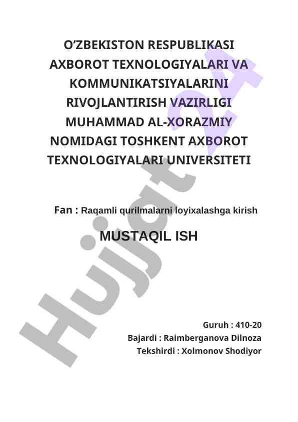 Raqamli qurilmalarni loyihalashga kirish