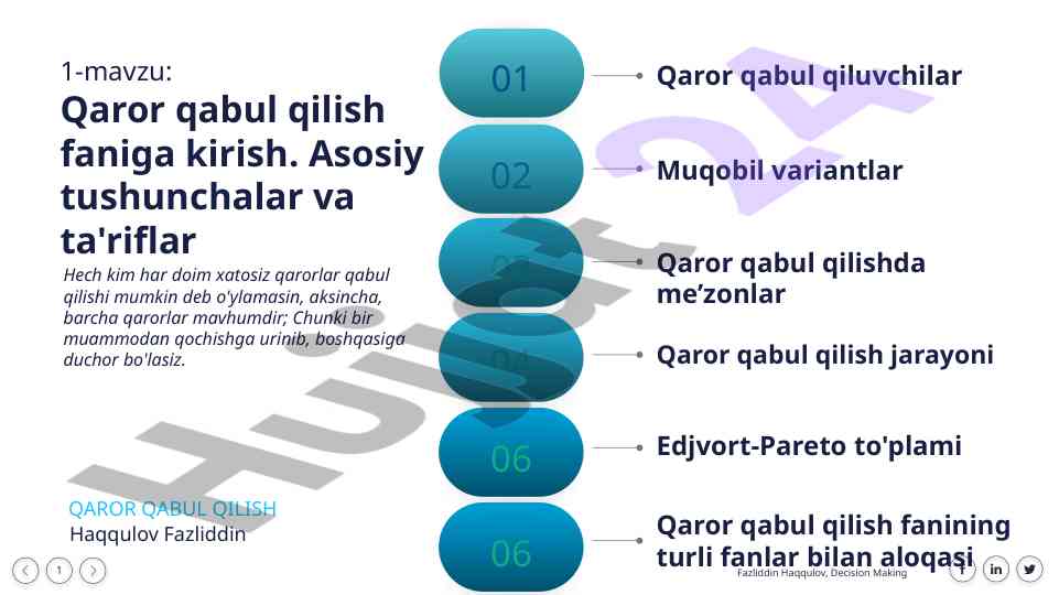 Qaror qabul qilish faniga kirish asosiy tushunchalar