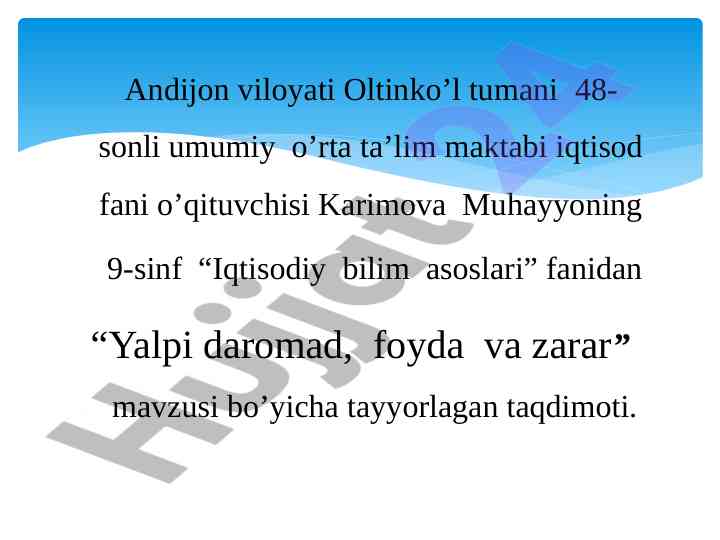 Yalpi daromad, foyda va zarar mavzusi bo'yicha taqdimot