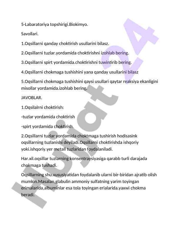 Oqsillarni choktirish usullari biokimyo laboratoriyasi