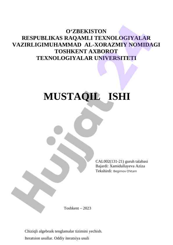 Chiziqli algebraik tenglamalar tizimini yechish metodlari