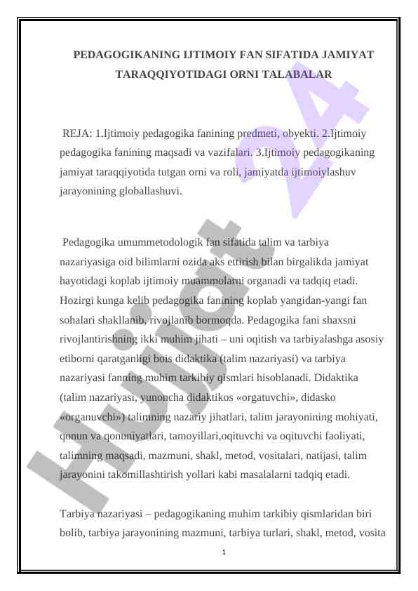 Ijtimoiy pedagogika va jamiyat taraqqiyoti