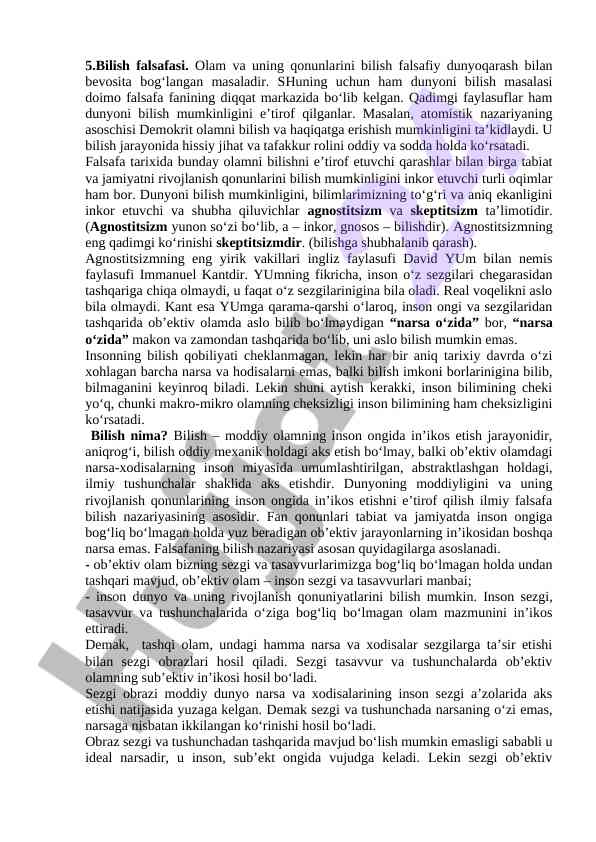 Bilish falsafasi olamni anglashning asosiy masalalari