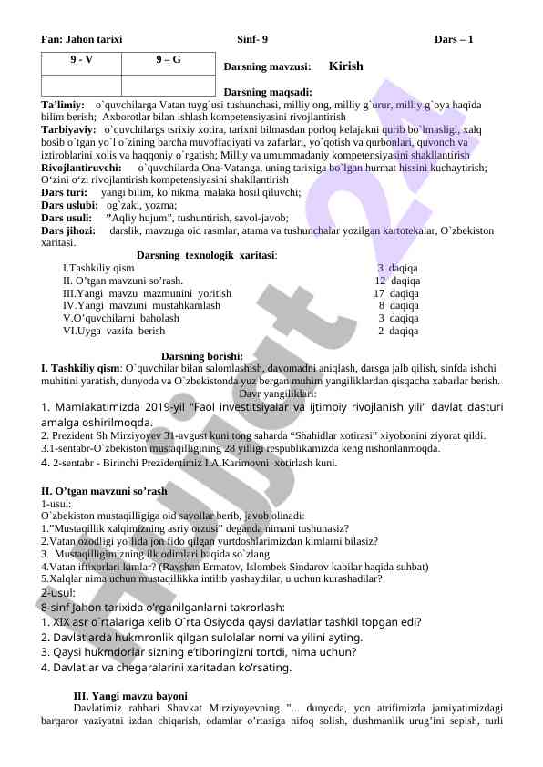 Kirish darsida vatan tuysgusi tushunchasi