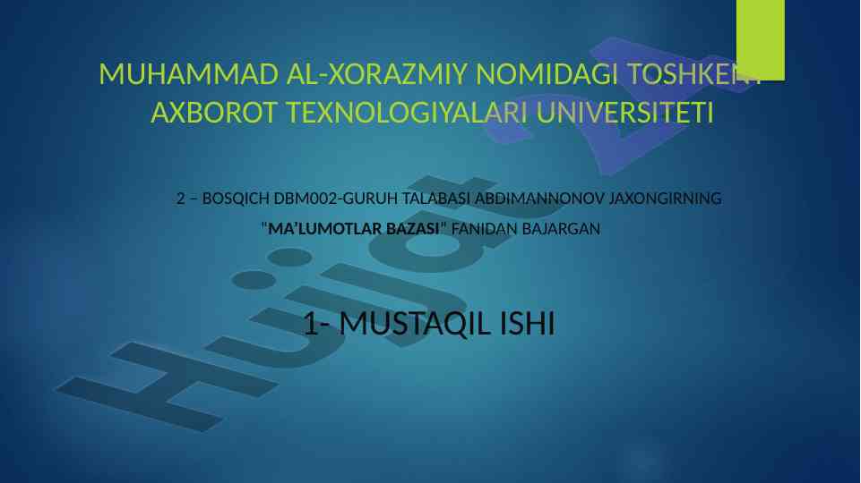 Ma'lumotlar bazasi loyihalash ishlari