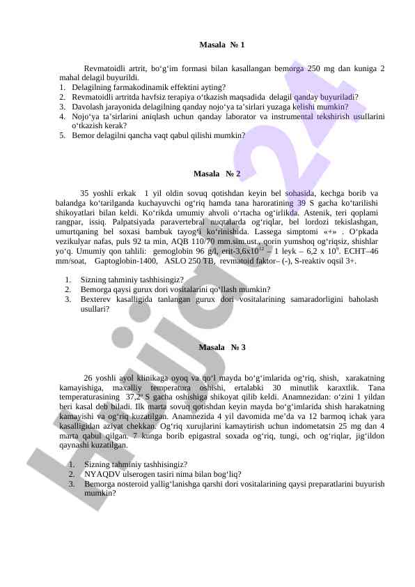 Revmatoidli artrit davolash usullari tahlili