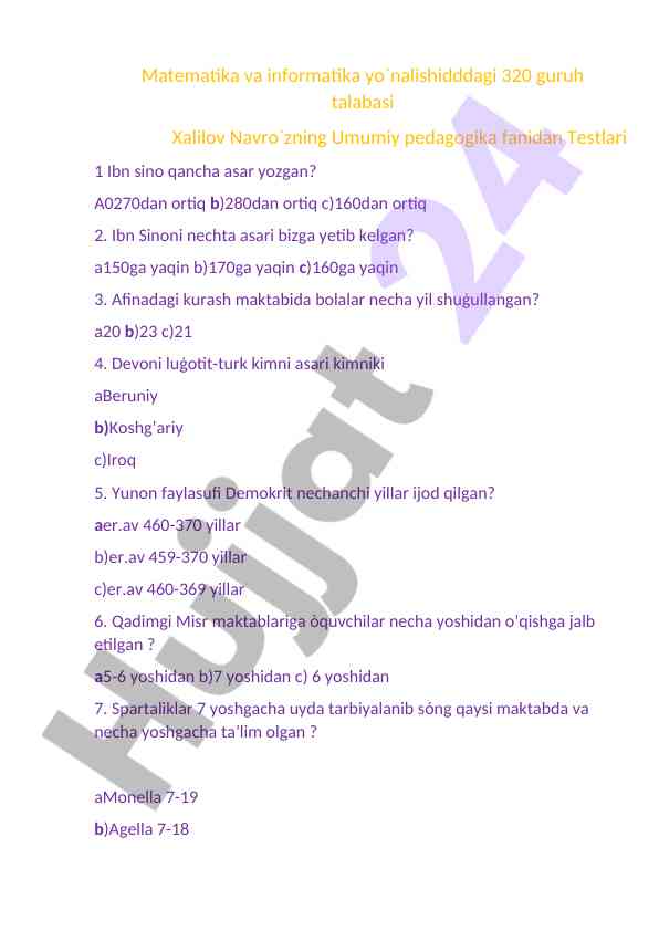 Umumiy pedagogika fanidan testlar 1