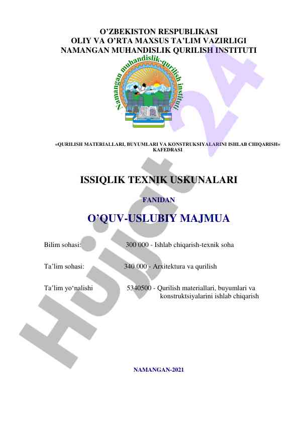 Issiqlik texnik uskunalari o‘quv-uslubiy majmua