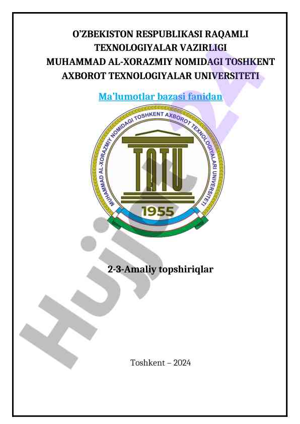 Ma’lumotlar bazasi fanidan amaliy topshiriqlar