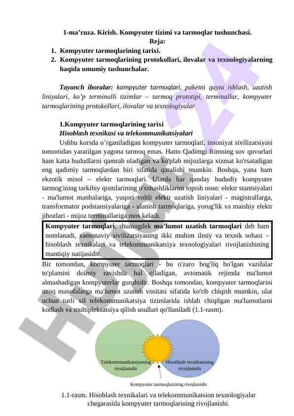 Kompyuter tizimlari va tarmoqlar tushunchasi