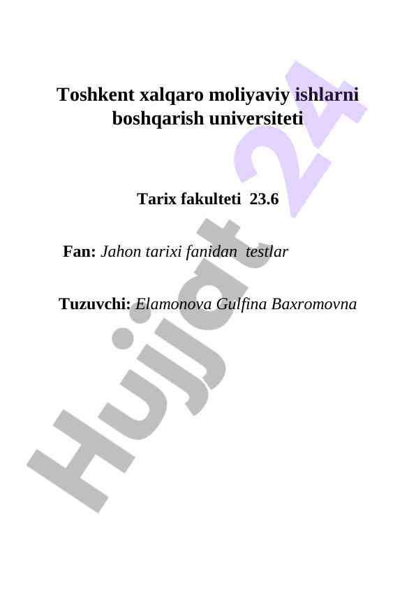 Jahon tarixi fanidan testlar