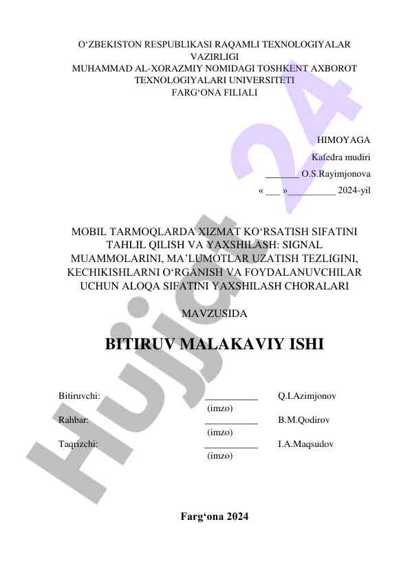 Mobil tarmoqlarda xizmat ko‘rsatish sifatini tahlil qilish