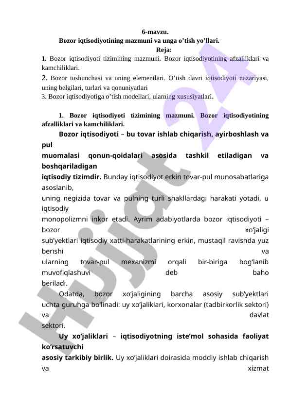 Bozor iqtisodiyoti va o’tish yo’llari