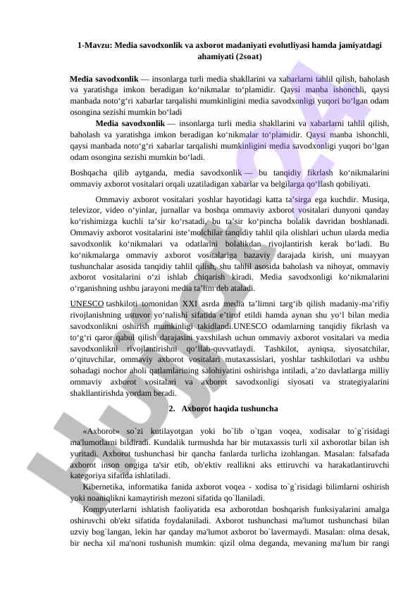 Media savodxonlik va axborot madaniyati ahamiyati