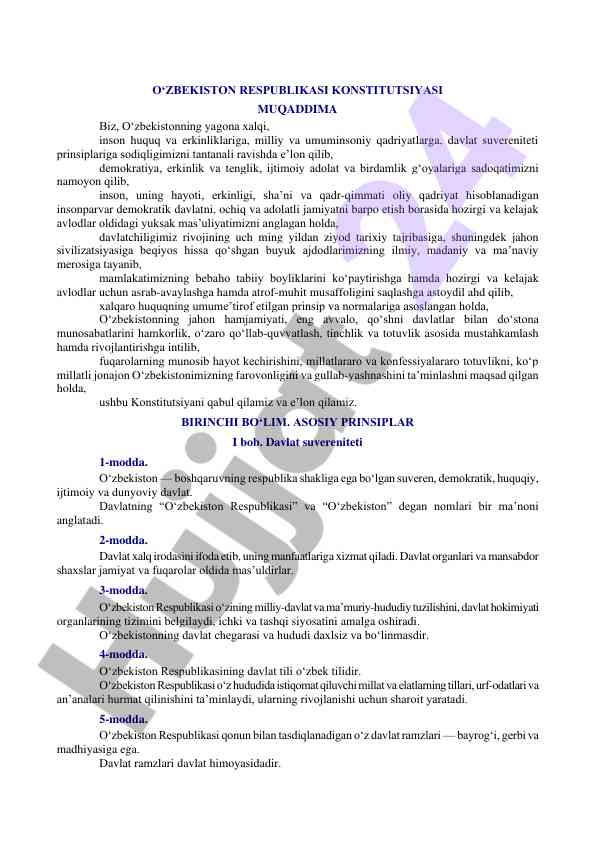 O‘zbekiston respublikasi konstitutsiyasi muqaddima