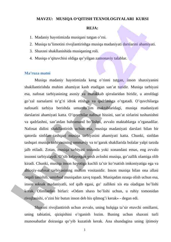 Musiqa o'qitish texnologiyalari muhim ahamiyati