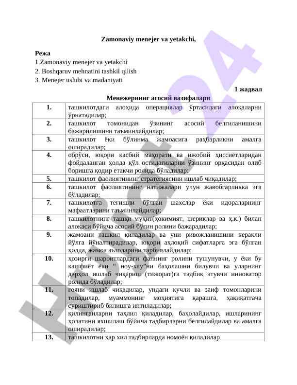 Zamonaviy menejer va yetakchi uslublari
