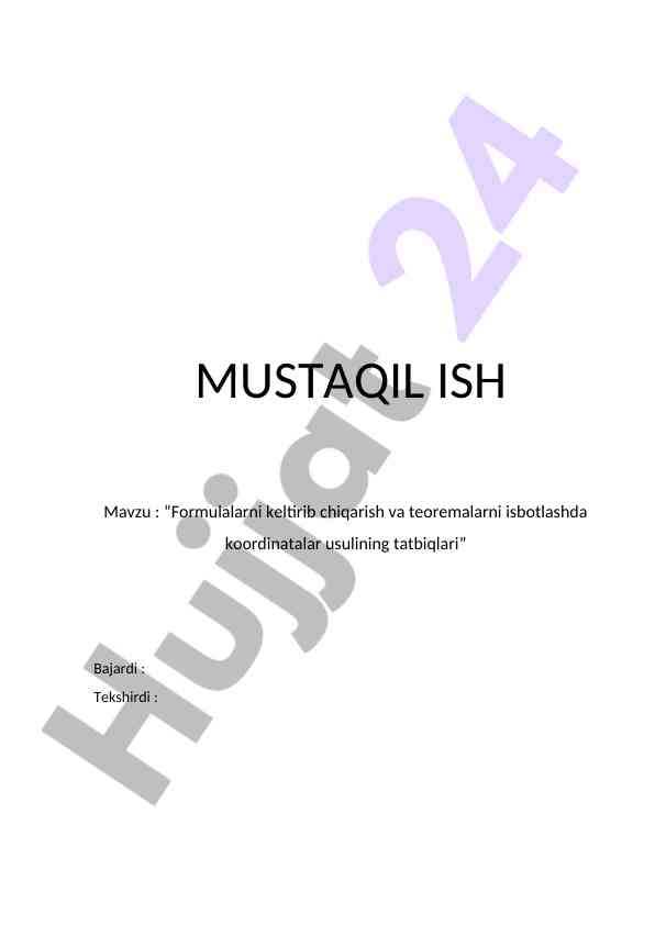 Koordinatalar usulida teoremalar isbotlash